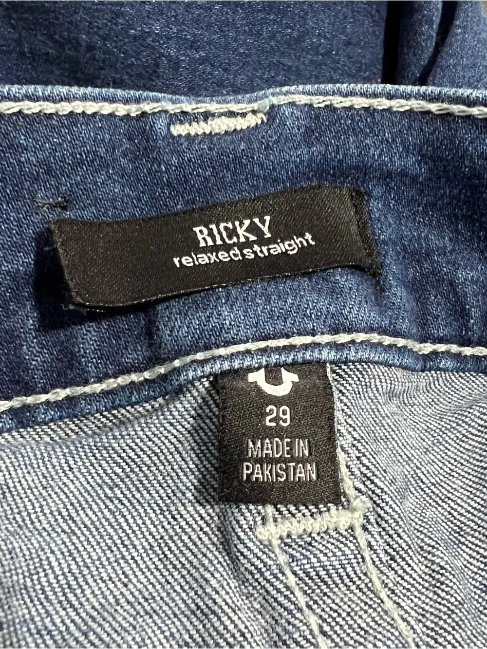 True Religion Ricky Relaxed Straight No Flap Blue White Jeans Mens Size 29